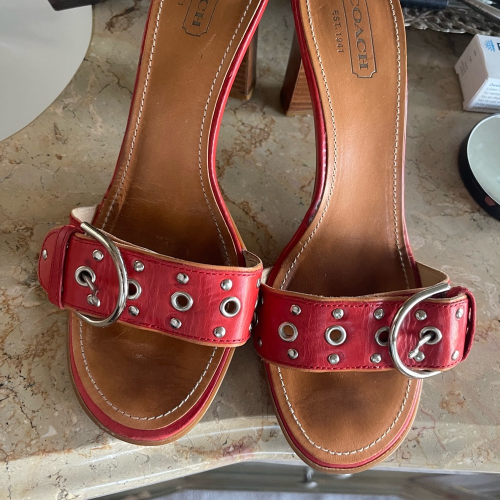 Coach women’s slides size ten. Coral red leather.